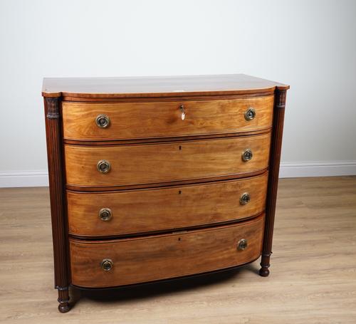 AN EARLY 19TH ENTURY SCOTTISH INLAID MAHOGANY BOW-FRONT FOUR DRAWER CHEST