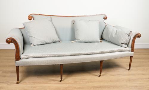 A LATE 19TH CENTURY FAUX ROSEWOOD FRAMED SCROLL END SOFA