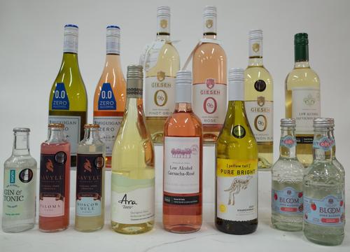 9 BOTTLES LOW AND NON-ALCOHOL WINE AND 6 SINGLE SERVE NON-ALCOHOL DRINKS