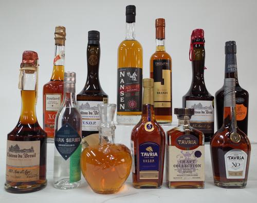 10 BOTTLES BRANDY AND 2 AQUAVIT