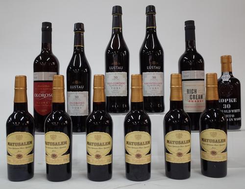 11 BOTTLES SPANISH SHERRY AND 1 PORTUGUESE PORT