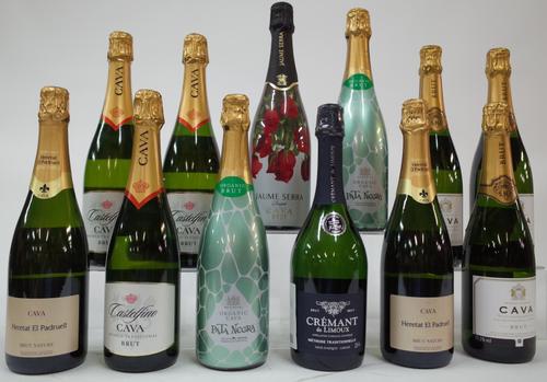 11 BOTTLES CAVA AND 1 FRENCH SPARKLING WINE