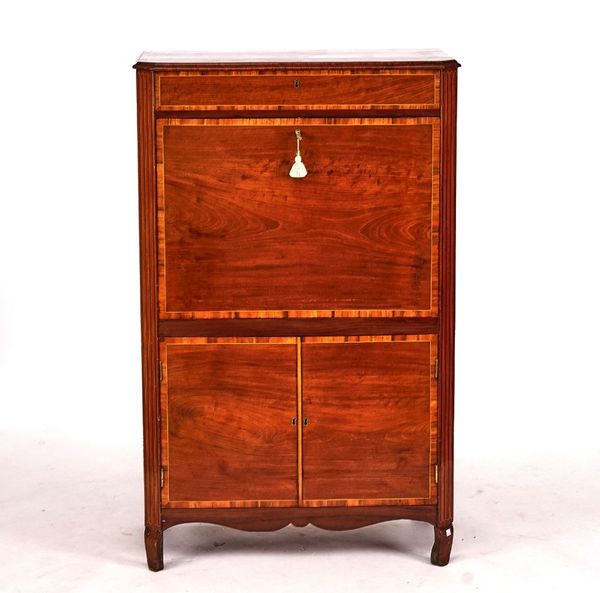 A GEORGE III CIRCA 1790 FRENCH FRUITWOOD BANDED MAHOGANY SECRETAIRE A ABBATANT