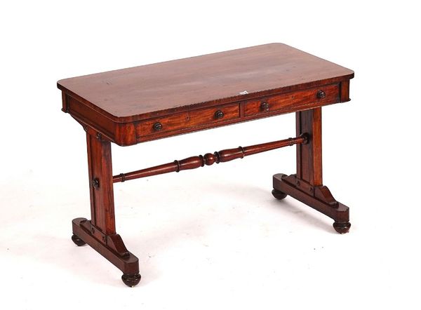 A GEORGE IV MAHOGANY TWO DRAWER CENTRE LIBRARY TABLE