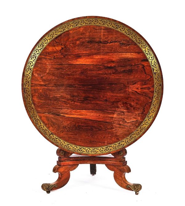 IN THE MANNER OF HOLLAND & SON; A REGENCY BRASS INLAID ROSEWOOD CENTRE TABLE