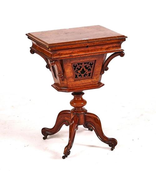 A VICTORIAN FIGURED WALNUT WORK TABLE