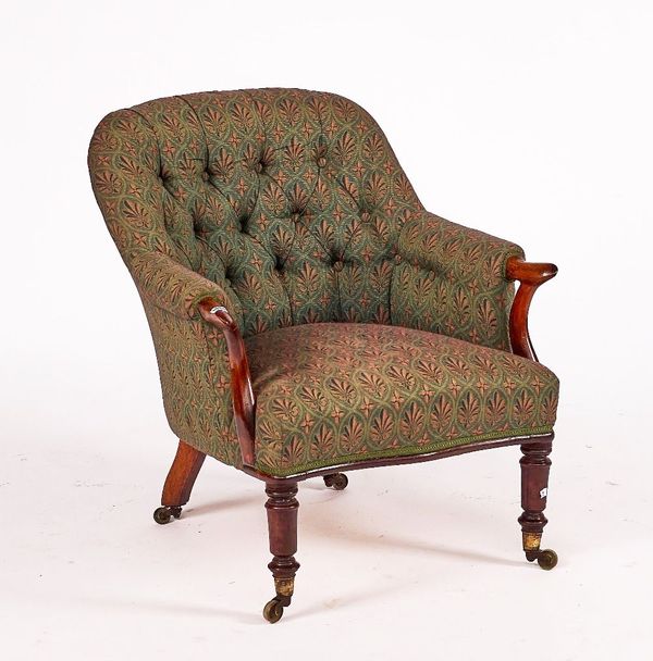 A REGENCY ROSEWOOD TUB BACK EASY ARMCHAIR