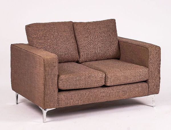 A MODERN GREY UPHOLSTERED SQUARE BACK SOFA