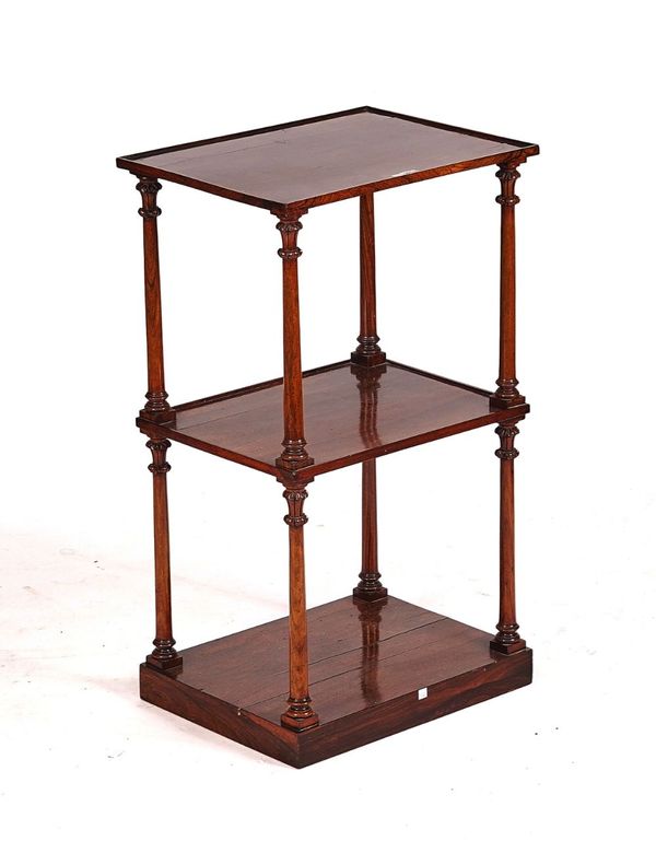 A LATE REGENCY ROSEWOOD THREE TIER WHATNOT