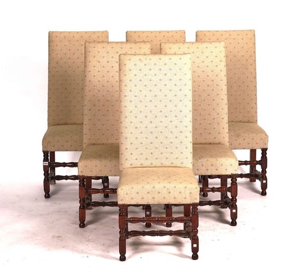 A SET OF SIX 17TH CENTURY STYLE HIGH SQUARE BACK DINING CHAIRS (6)