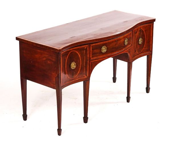 A GEORGE III INLAID MAHOGANY SERPENTINE SIDEBOARD