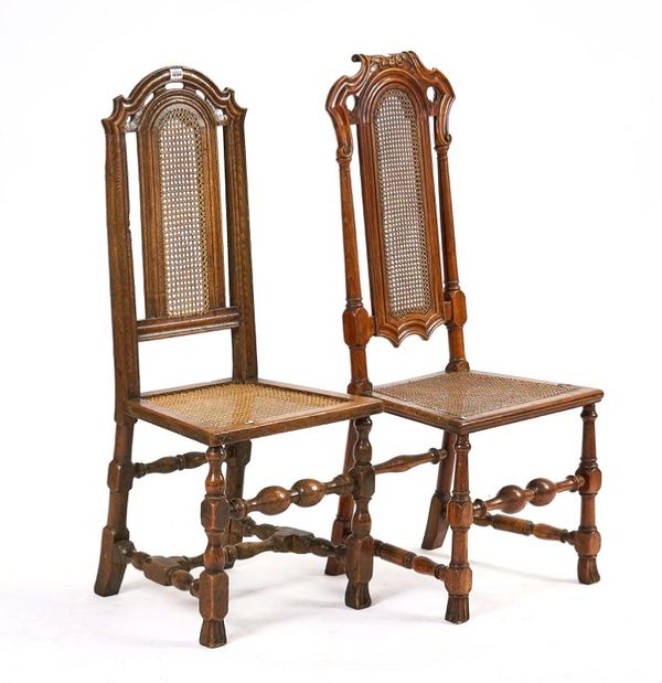 TWO SIMILAR OAK JOINT, WALNUT AND CANE SIDE CHAIRS