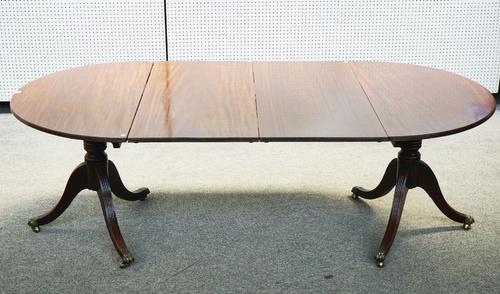 A GEORGE III AND LATER MAHOGANY D-END EXTENDING DINING TABLE