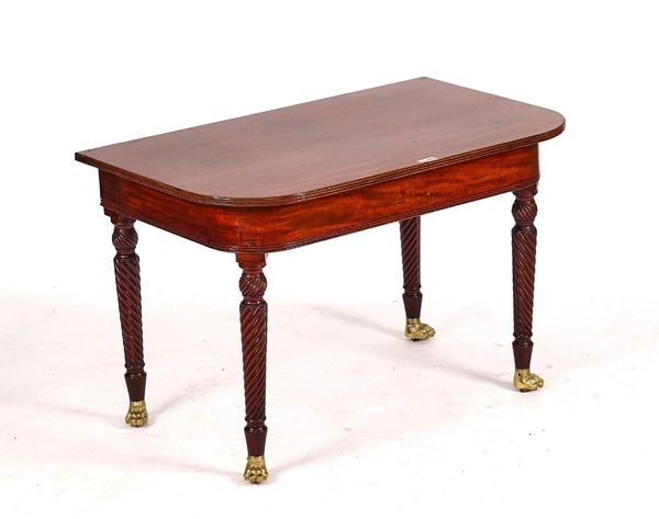 A REGENCY AND LATER MAHOGANY D-SHAPED CONSOLE TABLE