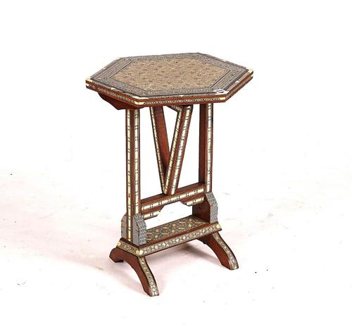 PROBABLY RETAILED BY LIBERTY’S; A MOTHER-OF-PEARL AND BONE INLAID OCTAGONAL OCCASIONAL TABLE