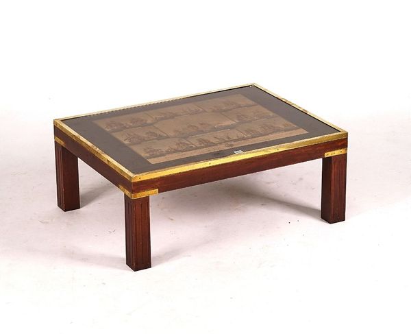 A BRASS BOUND CAMPAIGN STYLE RECTANGULAR COFFEE TABLE