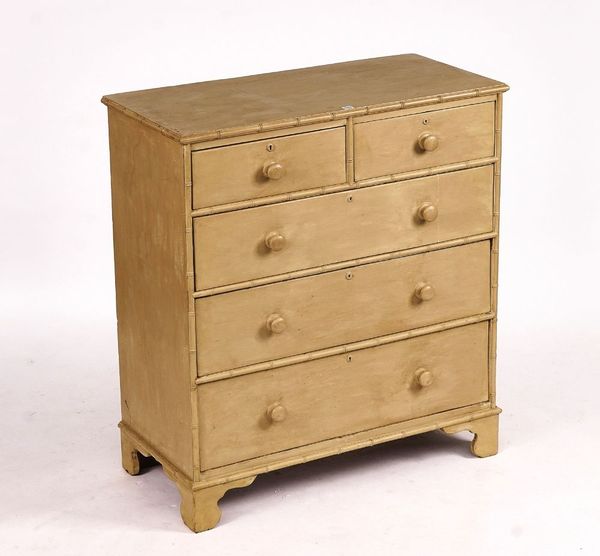 A 19TH CENTURY FAUX BAMBOO MOUNTED CHEST, LATER PISTACHIO PAINTED