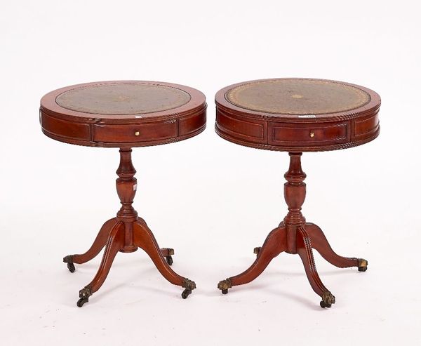 A PAIR OF GEORGE III STYLE SMALL DRUM TABLES (2)