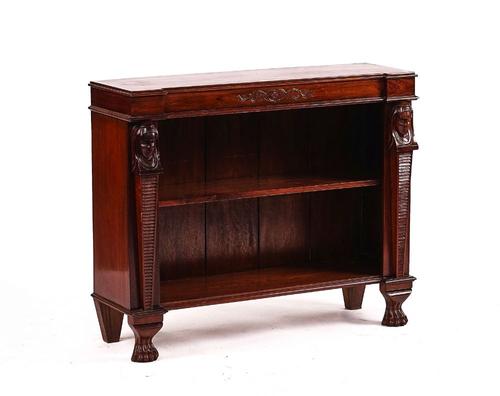 A SMALL EMPIRE STYLE FLOOR STANDING OPEN BOOKCASE