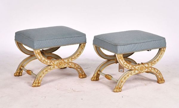 A PAIR OF EMPIRE STYLE RECTANGULAR FOOTSTOOLS (2)