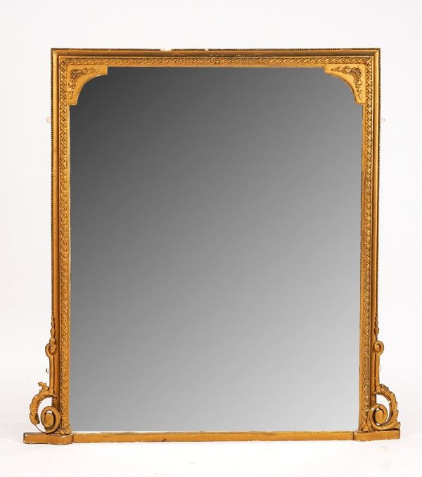 A 19TH CENTURY RECTANGULAR GILT FRAMED OVERMANTEL MIRROR