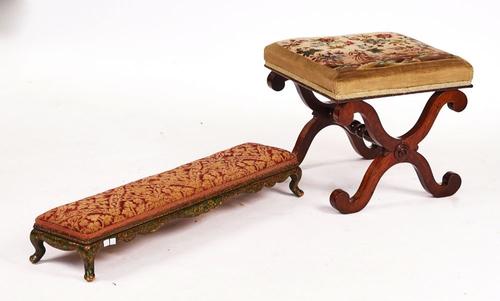 A 19TH CENTURY MAHOGANY SQUARE FOOT STOOL (2)