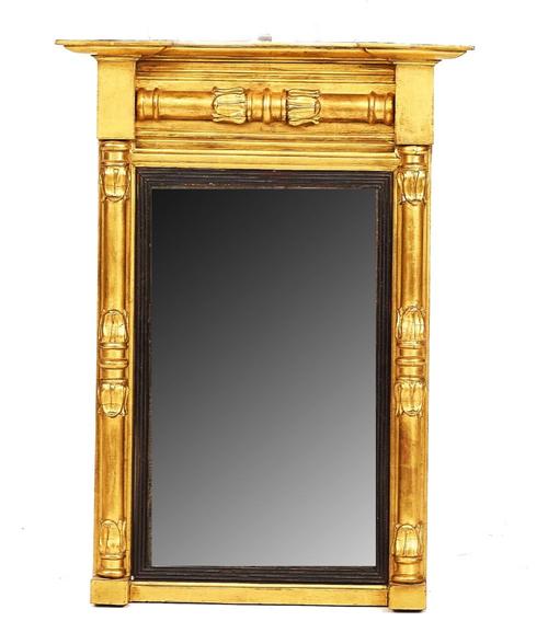 A REGENCY GILT FRAMED RECTANGULAR MIRROR (2)