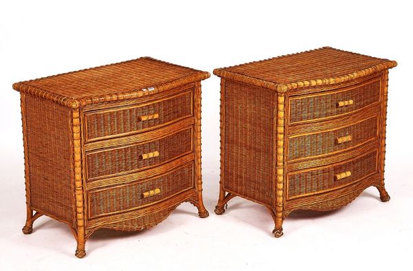 A PAIR OF 20TH CENTURY RATTAN SERPENTINE CHESTS (2)