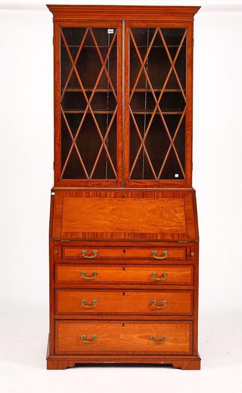 A GEORGE III AND LATER INLAID SATINWOOD BUREAU BOOKCASE