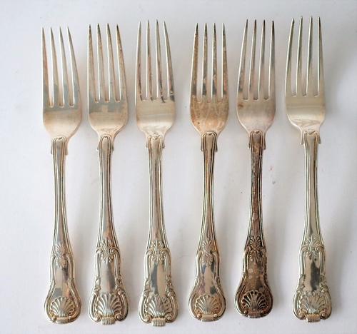SIX SILVER KINGS PATTERN TABLE FORKS