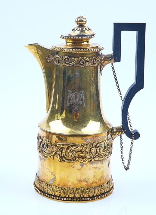 A SILVER GILT CHOCOLATE POT