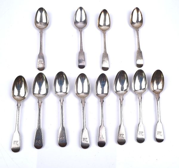 TWO PART SETS OF SILVER FIDDLE PATTERN TEASPOONS (12)