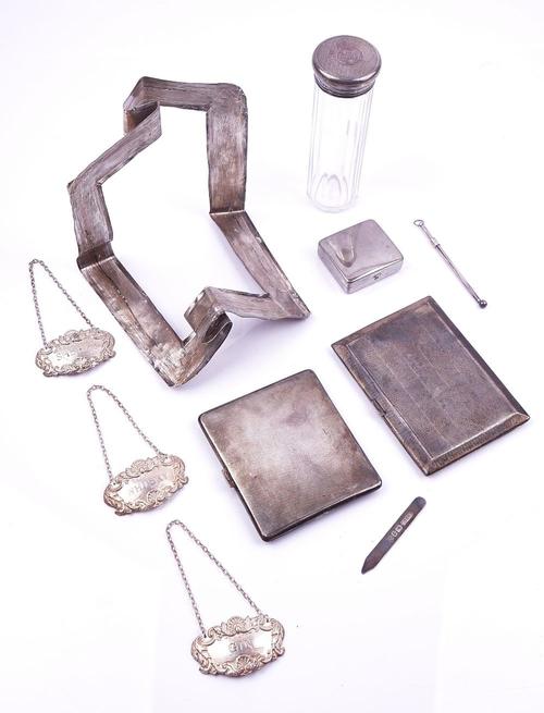 TWO SILVER CIGARETTE CASES AND EIGHT FURTHER ITEMS (10)