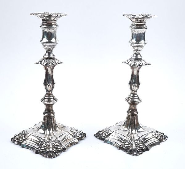 A PAIR OF VICTORIAN SILVER TABLE CANDLESTICKS
