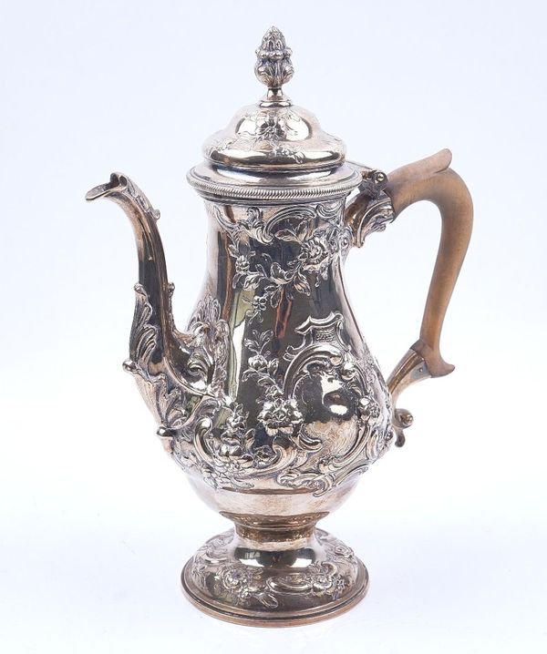 A LATE GEORGE II SILVER COFFEE POT