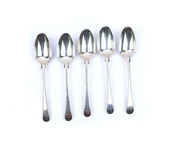 FIVE SILVER BOTTOM MARKED TABLESPOONS (5)