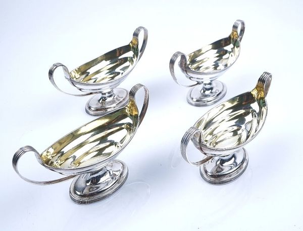 A SET OF FOUR GEORGE III  SILVER TWIN HANDLED SALTS