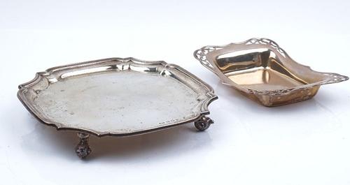 A SILVER WAITER AND A SILVER DISH (2)