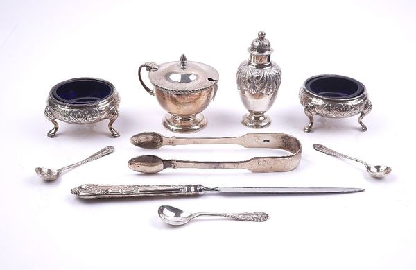 A PAIR OF SILVER SALTS AND SEVEN FURTHER ITEMS (9)