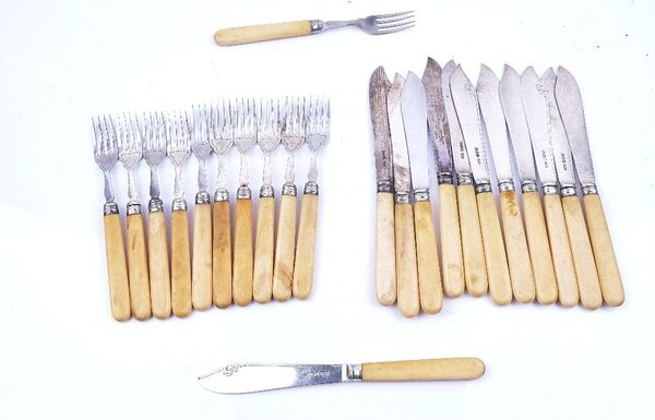 A PART SET OF SILVER FISH KNIVES AND FORKS