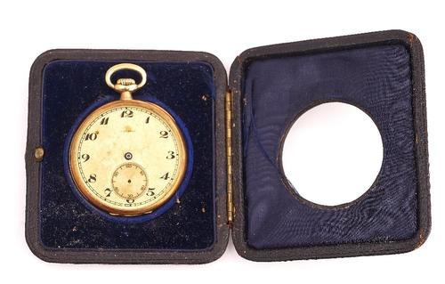 A LONGINES GOLD CASED KEYLESS WIND OPEN FACED DRESS WATCH