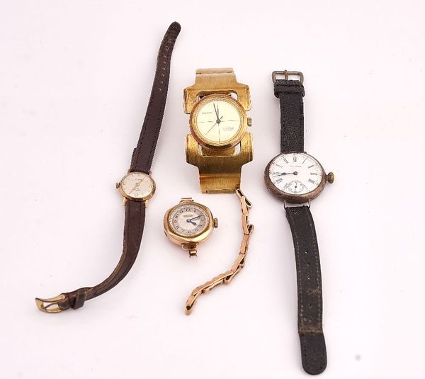 A BEBE 9CT GOLD CIRCULAR CASED LADY'S WRISTWATCH AND THREE FURTHER WRISTWATCHES (4)