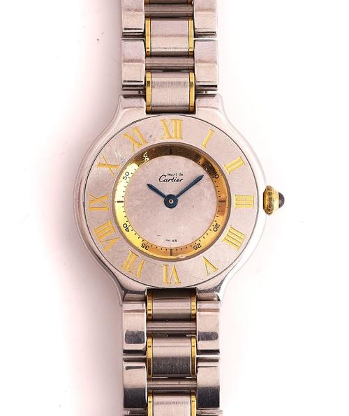 A MUST DE CARTIER 21 STEEL AND GOLD LADY'S BRACELET WRISTWATCH