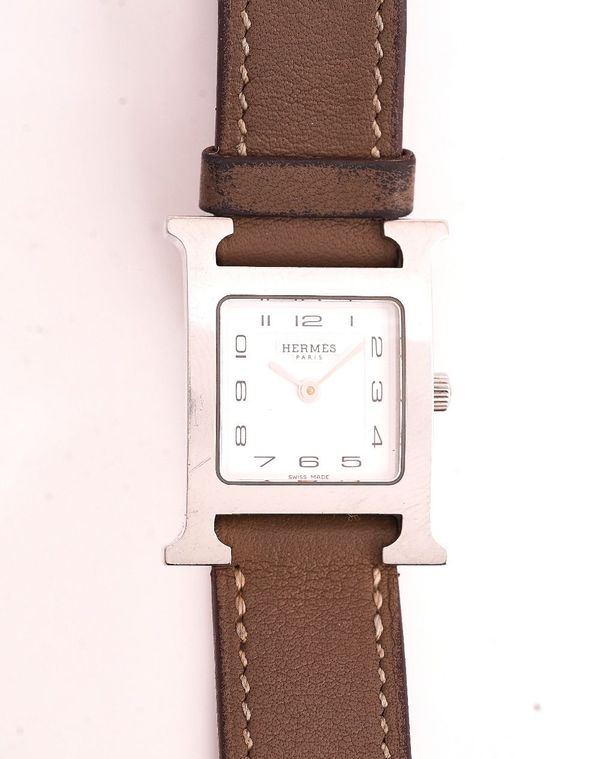 A HERMES STAINLESS STEEL RECTANGULAR CASED WRISTWATCH