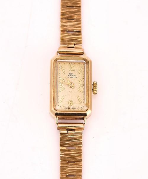 AN ELCO 9CT GOLD RECTANGULAR CASED LADY'S BRACELET WRISTWATCH
