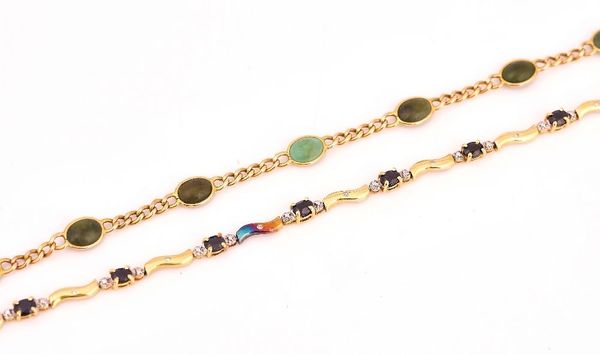 A GOLD, SAPPHIRE AND DIAMOND BRACELET AND ANOTHER BRACELET (2)
