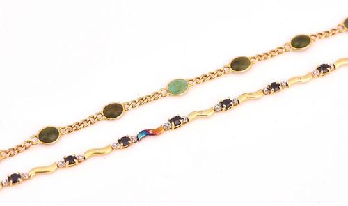 A GOLD, SAPPHIRE AND DIAMOND BRACELET AND ANOTHER BRACELET (2)