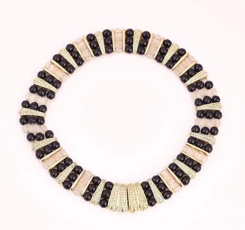 A CHRISTIAN DIOR GILT METAL BLACK AND COLOURLESS GLASS COLLAR NECKLACE