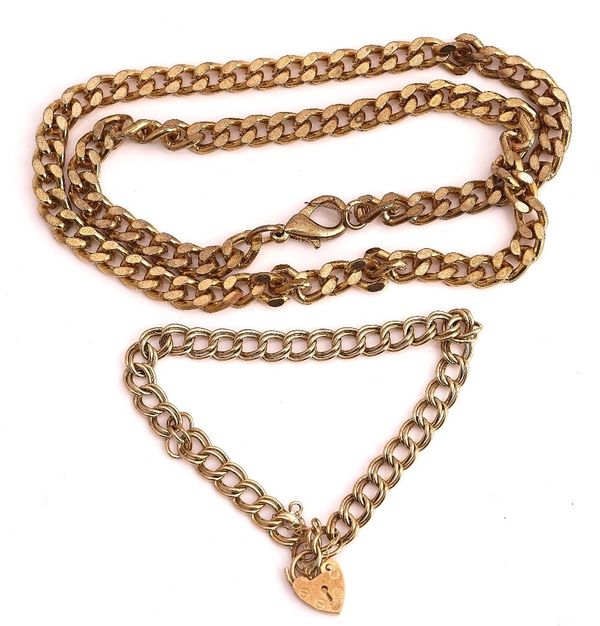 A 9CT GOLD BRACELET AND A GOLD PLATED NECKCHAIN (2)