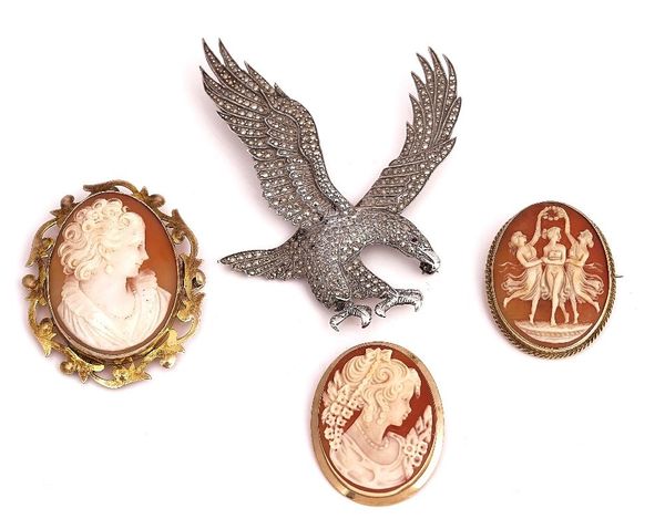 THREE CAMEO BROOCHES AND ANOTHER BROOCH (4)